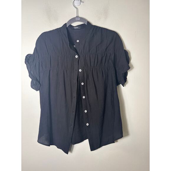 FASHION Black Flutter Sleeve Button Up Shirt Sz S - Picture 1 of 2